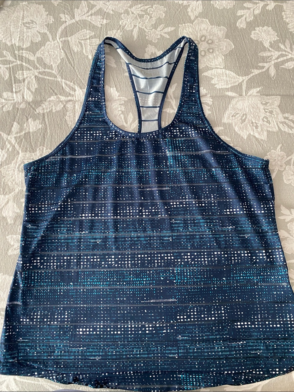 ZYIA Navy Blue Strappy Racerback Tank with Dot-Stripe Pattern
